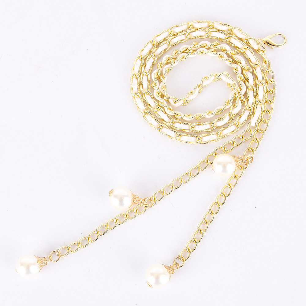 Women's Korean-style Metal Chain Slim Waist Chain Suit Tassel Pearl Pendant Decorative Dress Leather Belt