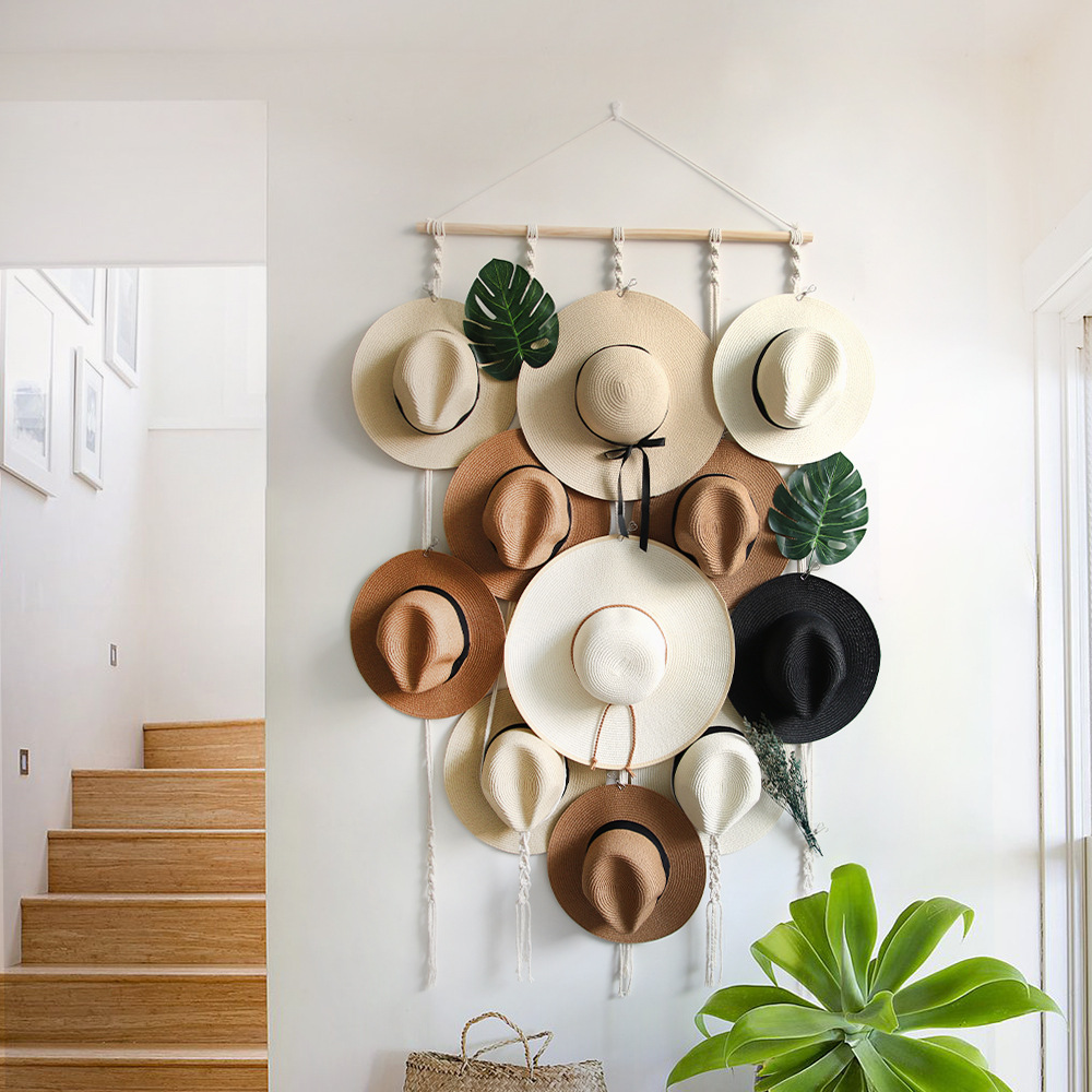 Nordic style hat display stand hand-woven tapestry hat storage decoration wall rack living room bedroom wall decoration