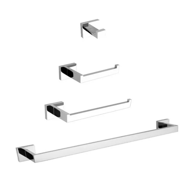 Cross-border 304 stainless steel towel rack set square towel bar toilet tissue holder bathroom pendant hook