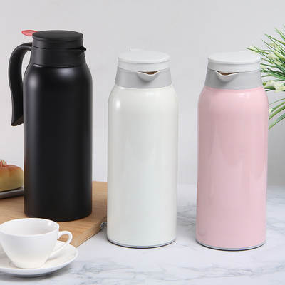 New Solid Color Stainless Steel Vacuum Thermos Household Large Capacity Coffee Pot with Handle Portable Thermos Printed