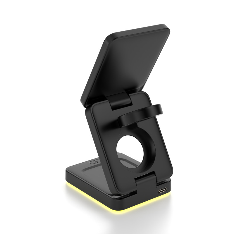Three-in-one magnetic suction wireless charger mobile phone bracket folding wireless fast charging for Apple mobile phone watch headset