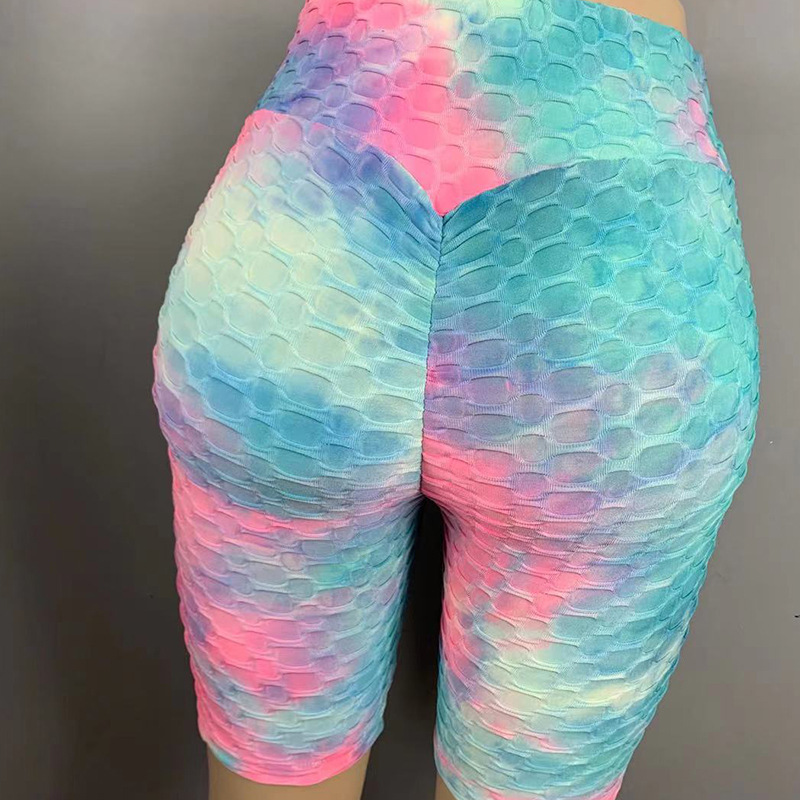 Amazon European and American Ink Jacquard Tie-Dye Bubble Shorts Yoga Pants Fitness Sports Pants Women's Tight