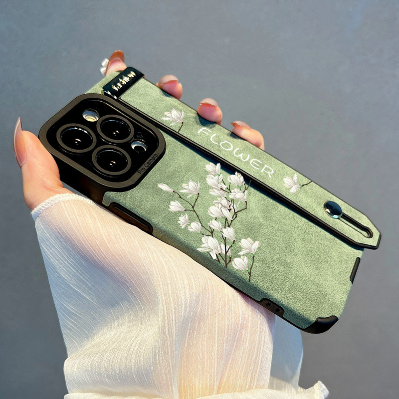 玉蘭花適用蘋果14腕帶手機殼IPhone13promax中國風12支架11情侶xr
