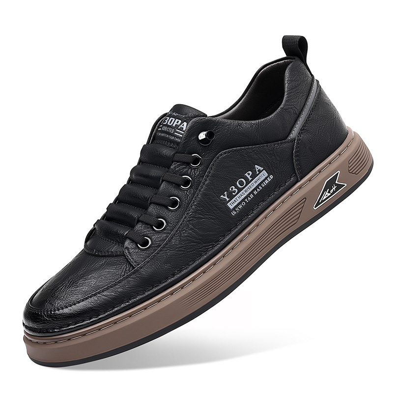2024 spring new soft leather cowhide men's shoes cross-border soft bottom trendy all-match daily casual leather shoes board shoes wholesale
