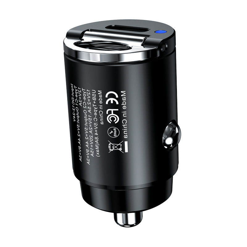 30W fast charging pull ring mini dual type-c metal car charger 30W super fast charging 5a car charger pd3.0