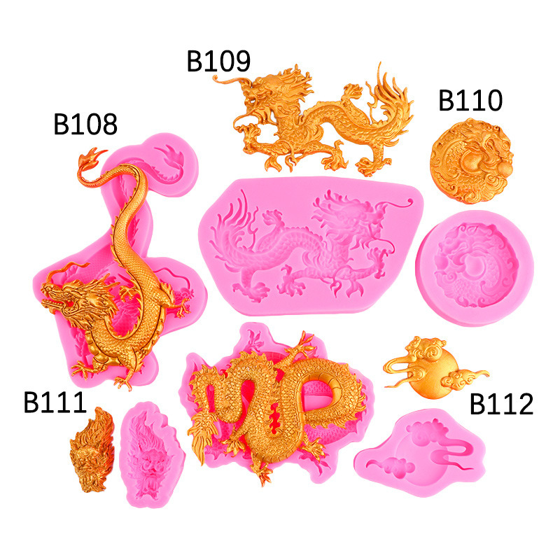 新年ドラゴン年ラッキークラウドドラゴンフリップシュガーケーキシリコーン型中国柄チョコレートケーキエッジ装飾|undefined