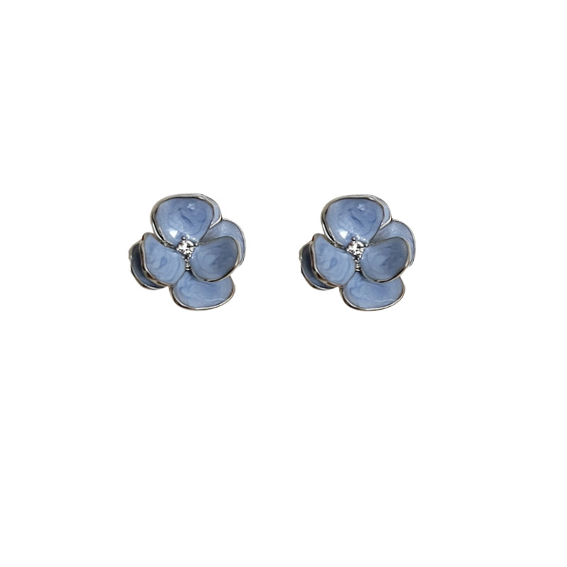 Original Design S925 Silver Needle Blue Mori Flower Earrings Sweet High-end Drop Glaze Diamond Earrings Women's 7593