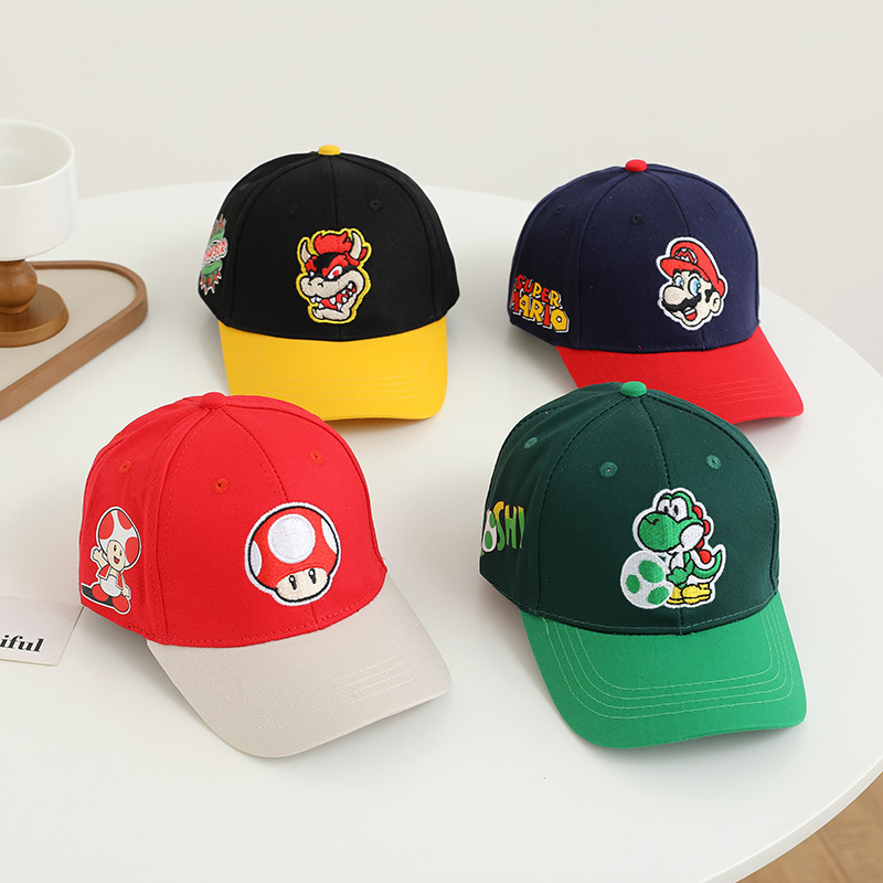 Children's net cap Korean color matching Mario baseball cap spring and autumn new baby sun hat super Mary cap