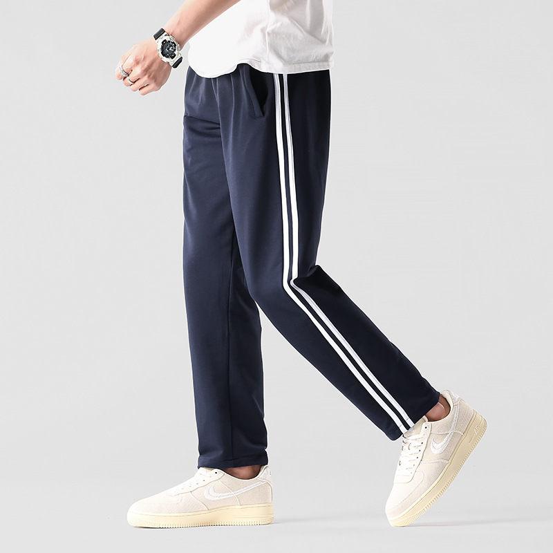 Pure Cotton School Uniform Pants Two Bars for Men and Women Students Purple Blue Breathable Thin Two Bars Loose Elastic Straight Pants