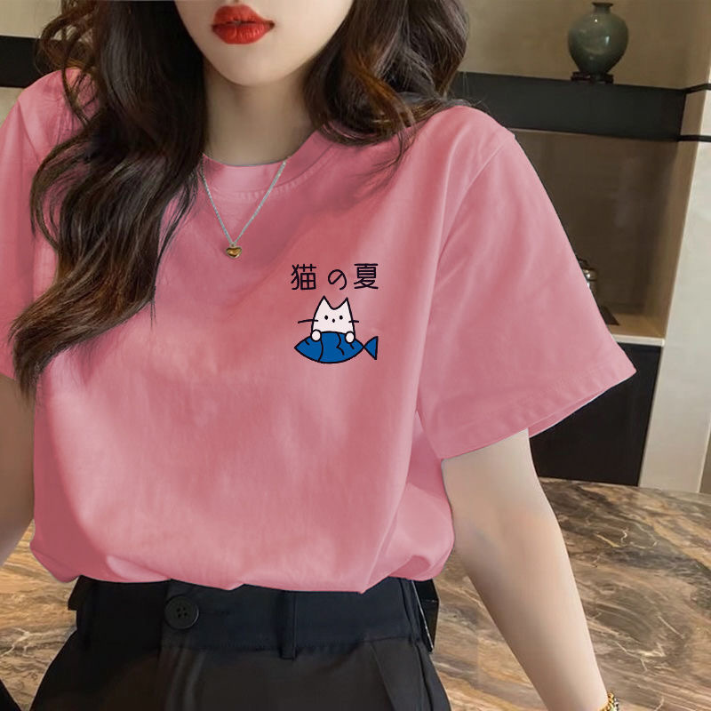 Short-sleeved Women's Summer 2023 New T-shirt Korean Style All-match Large Size Cotton Top Casual Half-sleeved T-shirt Trendy ins
