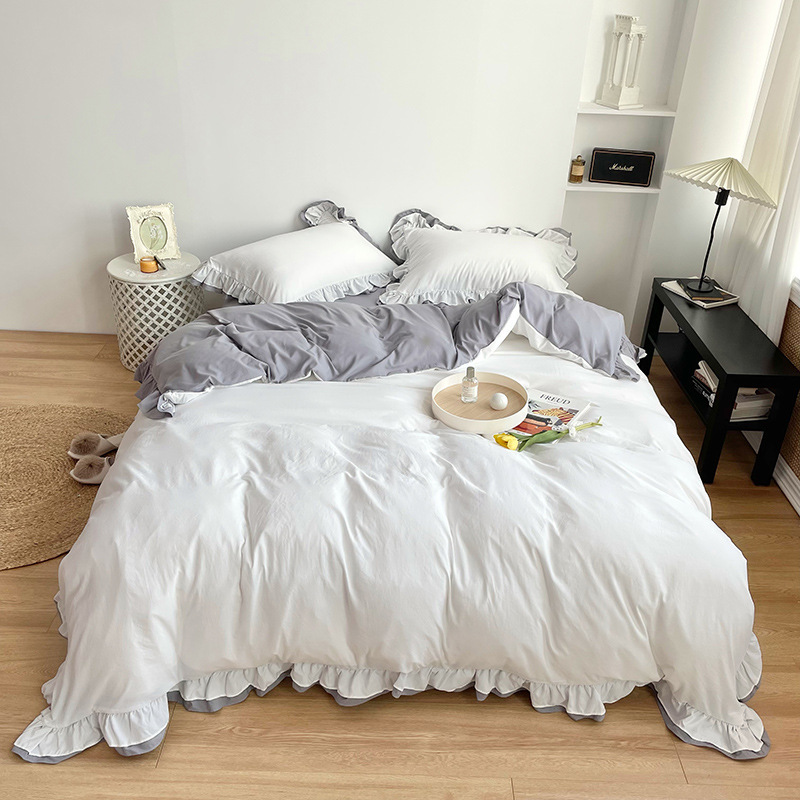 Cross-border Japanese size cross-border exclusive for Korean fashion color matching lotus leaf lace kit bed hat bedding kit