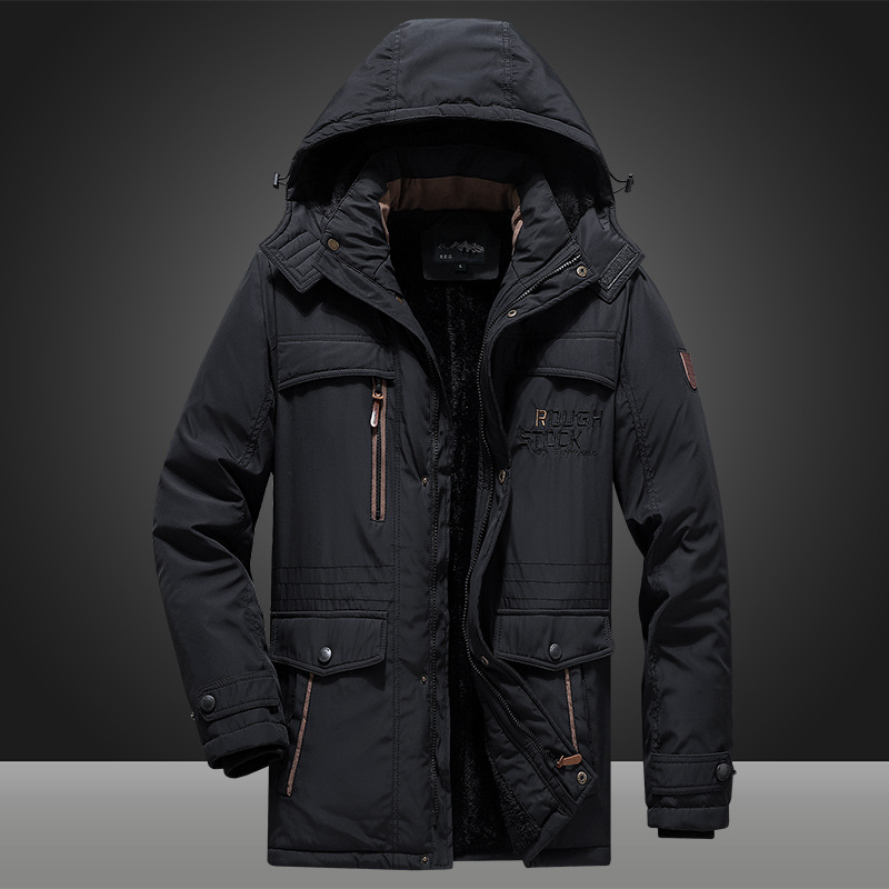 Men's sports outdoor jacket fleece-lined cotton-padded jacket loose mid-length cotton-padded jacket casual cotton-padded jacket thickened jacket
