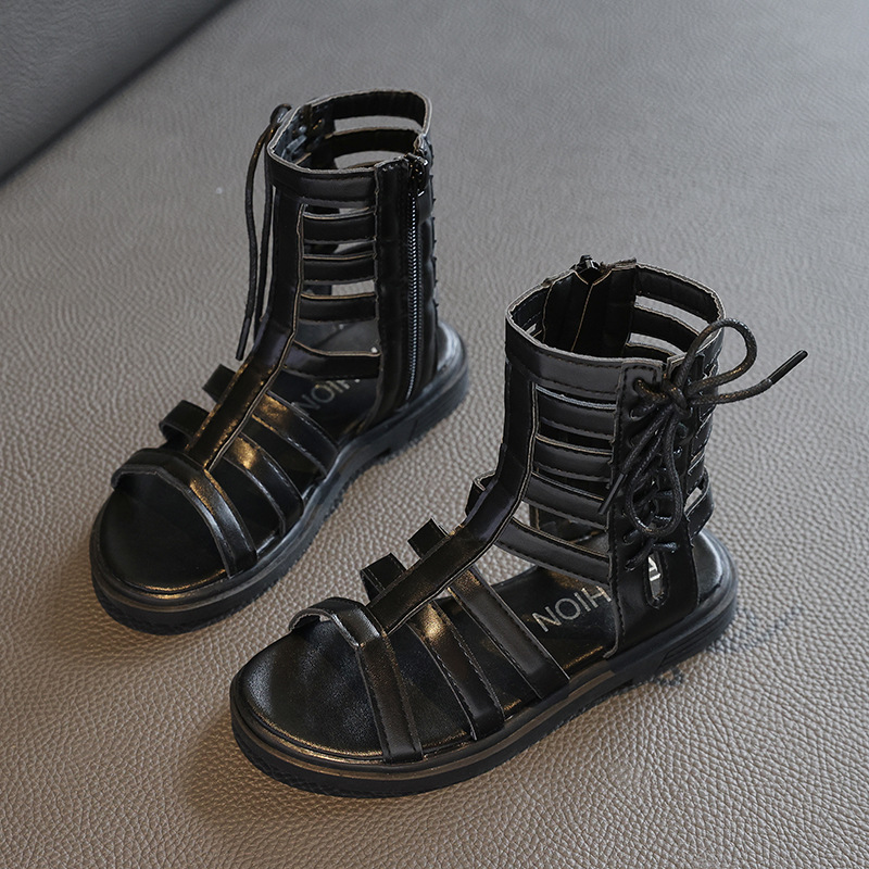 Girls' Sandals 2023 Summer New Little Girl's Roman Shoes Soft Sole Children's Princess Shoes Mid-Big Children's Beach Shoes