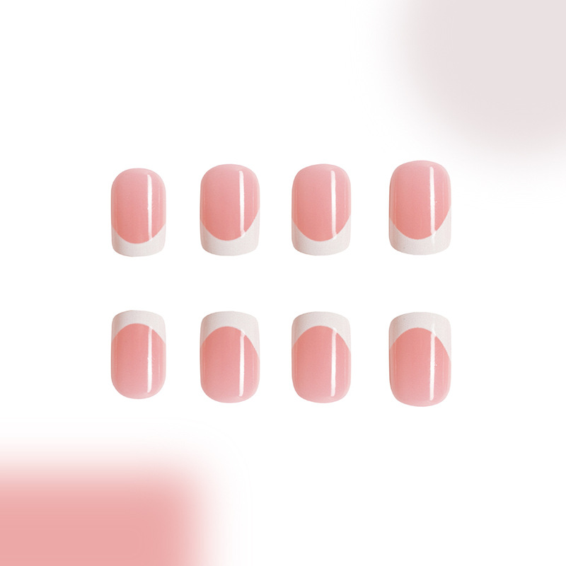 Kurze quadratische helle Oberfläche einfache französische weiße Kante abnehmbarer Verschleiß Nagellack Pulver transparente Kontrastfarbe Nagel Schönheit Nägel 24 Stück_voghion.com