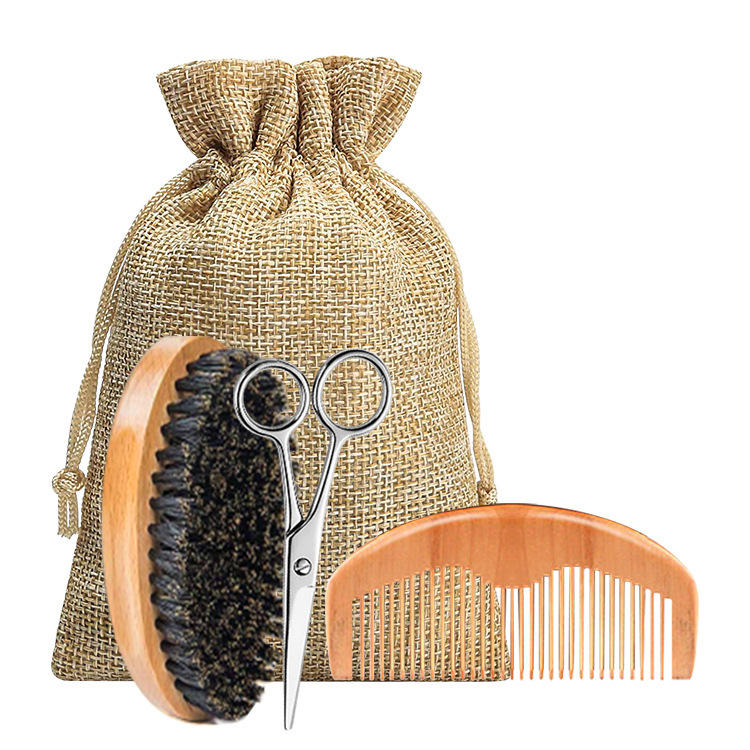 現物メンズひげセットケアひげオイルひげクリーム櫛ブラシ麻袋はさみ6点セットbeard kit|undefined