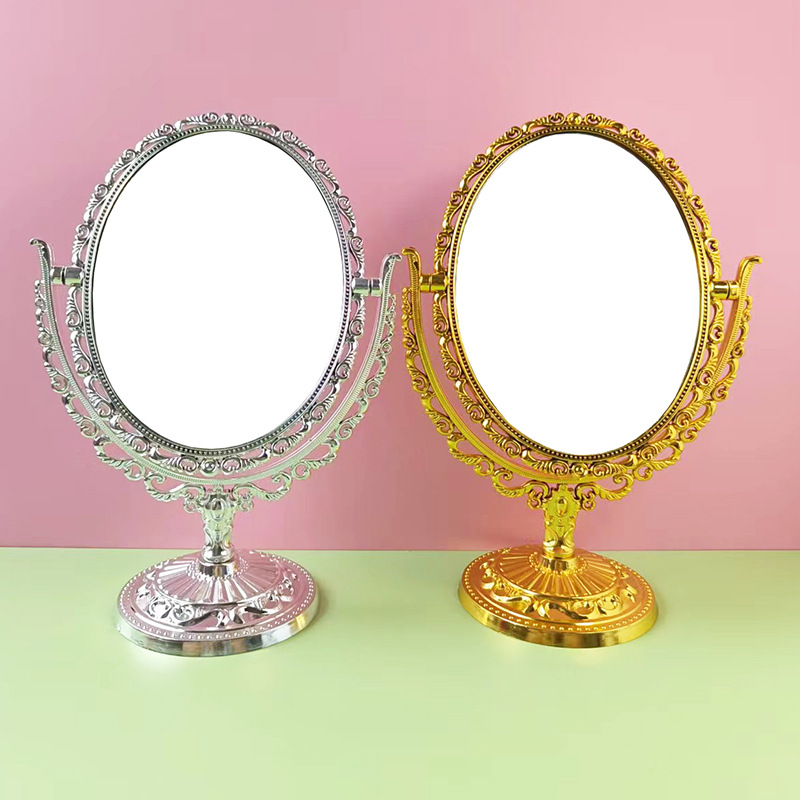 Round Oval double-sided rotating table mirror retro imitation gold imitation silver table dressing mirror Lace makeup mirror wholesale