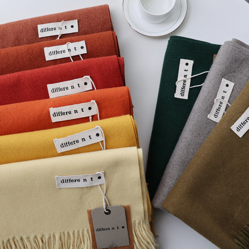 Autumn and Winter Korean style pure color cashmere scarf women's winter high-grade scarf versatile tassel warm shawl cross-border