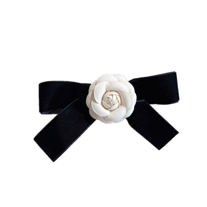 Korean-style Camellia Brooch Vintage Velvet Fragrant Style Bow Tie Corsage Pin All-match Bow Collar Flower Accessories for Women