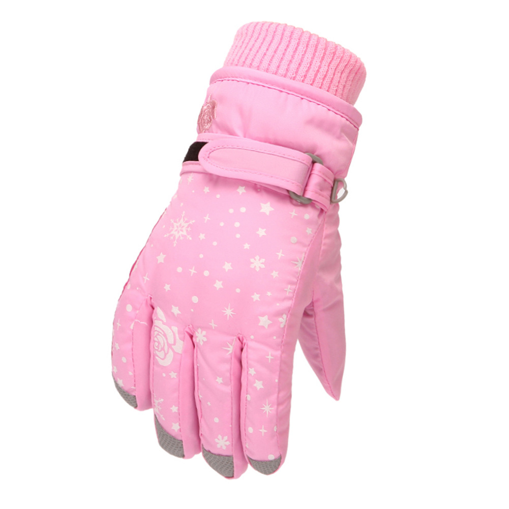 Children's Ski Gloves Korean Style Girl's Rose Embroidered Finger Anti-cold Snow Winter Gloves New