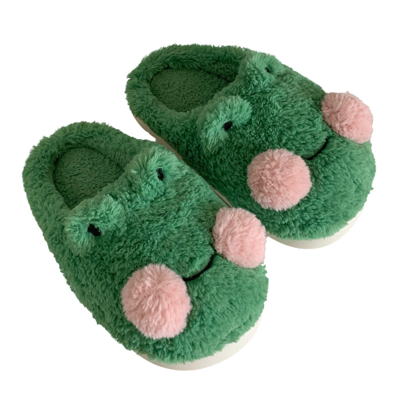 Cute Cartoon Little Frog Baotou Cotton Slippers Winter Casual Home Bedroom Warm Moon Soft Slippers for Women