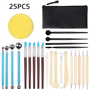 Pottery clay tools making 25 piece waterproof Oxford zipper bag Birch engraving knife indentation petal cylinder pill stick factory