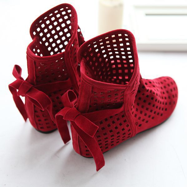 40-43 European station Foreign trade Amazon hollow bow low heel round head women's short boots sandals hole shoes G96