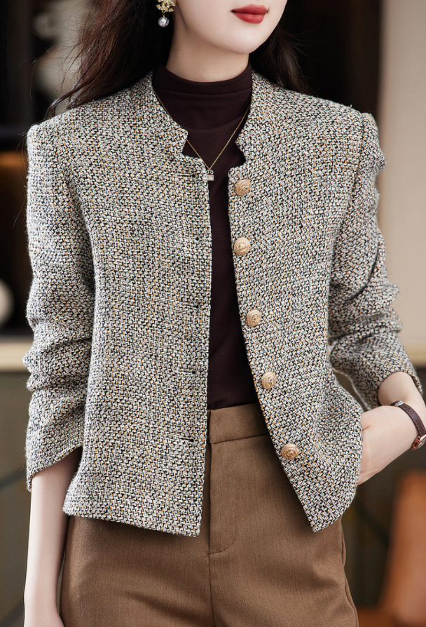 French Style Chanel Style Coat Women's 2023 Spring and Autumn New Style Vertical Collar Woolen Fashionable Elegant Niche Chic Short Top