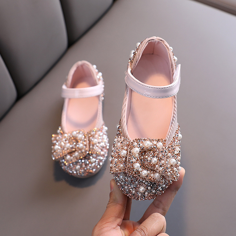 Girls' Single-layer Shoes Spring and Autumn New Casual Colored Diamond Bow Small and Middle-aged Children's Dance Shoes Performance Shoes