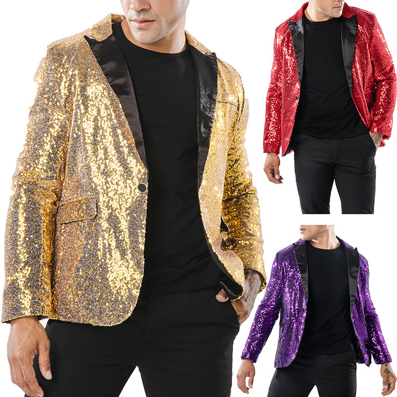2023 European and American Performance Dress Gold Sequin Suit Korean Suit Nightclub Men's Host MC Studio Jacket Men