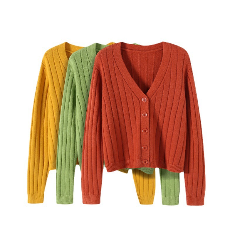 2023 Autumn and Winter Short Outer Wear Loose Internet Popular Long Sleeve V-Neck Sweater Knitted Sweater Thin Cardigan Coat Jacket for Women