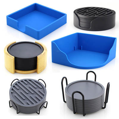 Silicone Coaster Storage Bracket Set Coaster Base Bracket Seat Tray Cup Holder Box Iron Frame Holder 6 Pieces Set of 8 Pieces