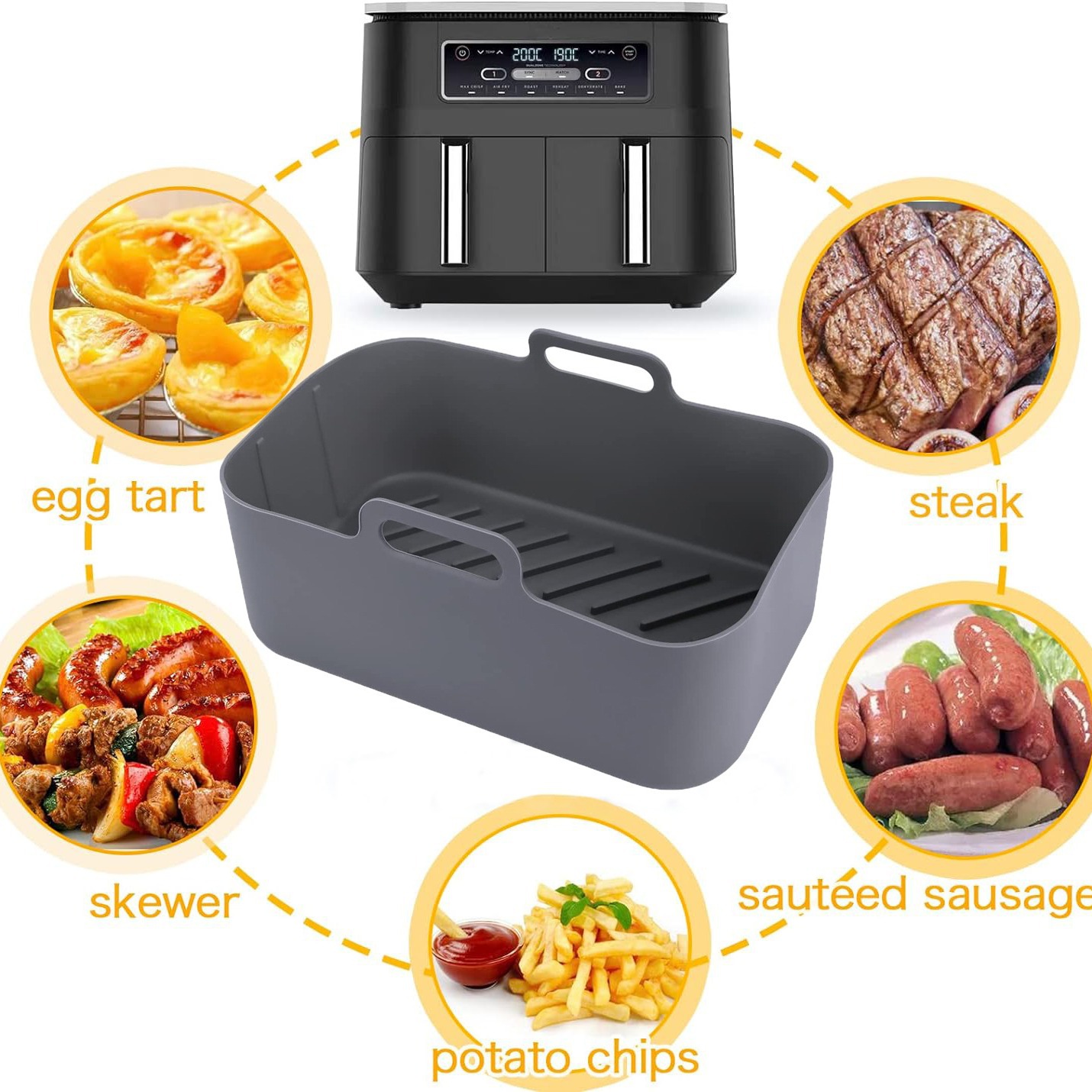 Cross-border rectangular silicone baking tray handle food grade high temperature resistant baking air fryer special tools wholesale