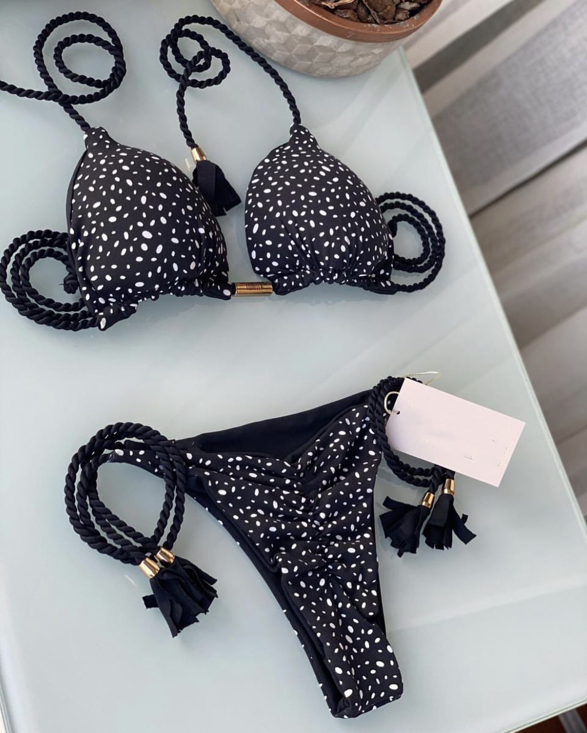  new style bikini soft bag low waist braided rope leopard print women's split swimsuit multi-color swimsuit