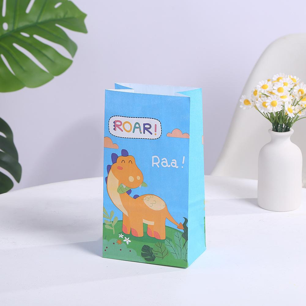 Candy gift packaging flat pocket small dinosaur portable creative cartoon takeaway bag Kraft paper bag food bag