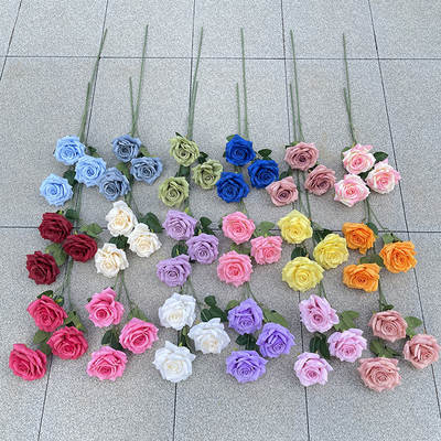 3-head Beauty rose artificial flower wedding wedding hall decoration fake flower wholesale