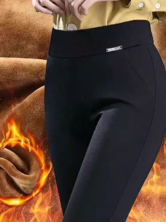 Casual pants women's autumn and winter high waist stretch pencil pants middle-aged mom pants fleece-lined thick leggings women's outer wear fashion
