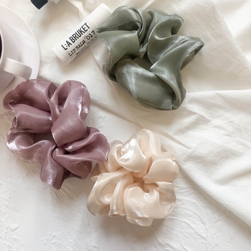 Ins Style South Korea Summer New Style Elegant Solid Color Glitter Yarn Satin Large Intestine Hair Ring Cyber Red Hair Rope Hair Accessories