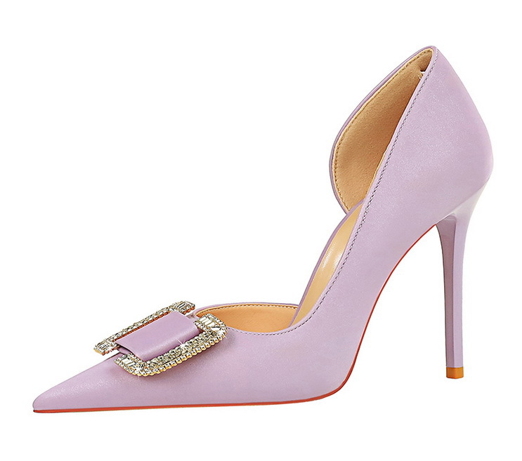 Slim side hollowed-out high heels for women slim heels super high heels rhinestone buckle single shoes_voghion.com