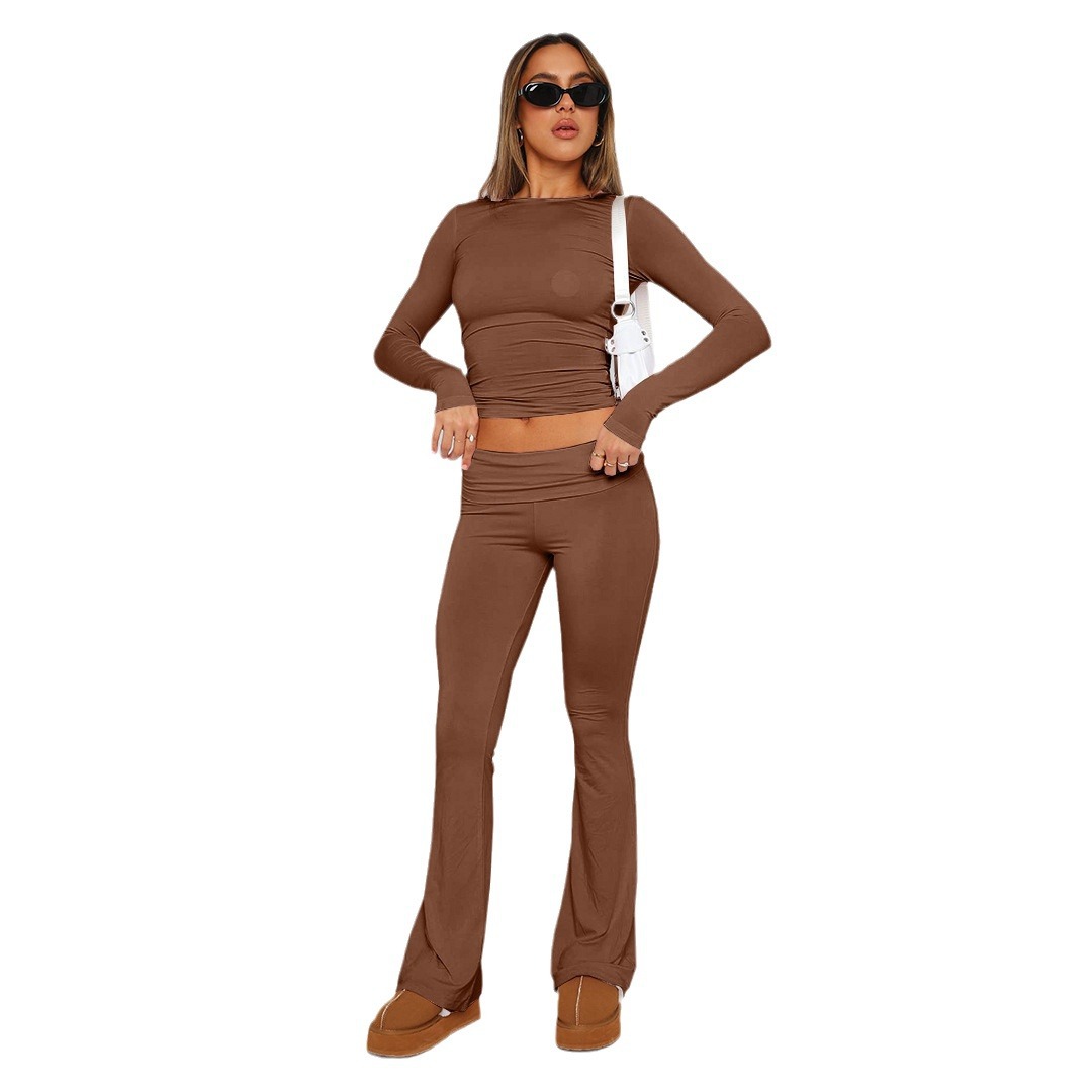 2024 cross-border European and American Amazon foreign trade new fashion solid color comfortable slim slimming low waist flared pants suit