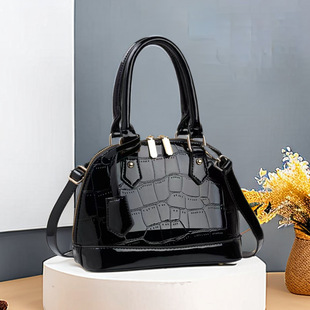 Stone Pattern Bag Personality Handbag Trendy Atmospheric Bright Leather Shoulder Bag Women's Bag Foreign Trade in stock Bag