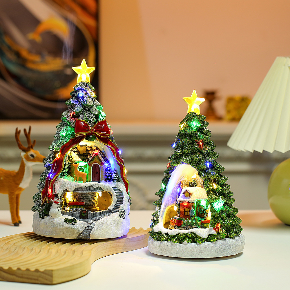 Cross-border Christmas decorations luminous music Christmas tree desktop decoration snow house music box Christmas gift