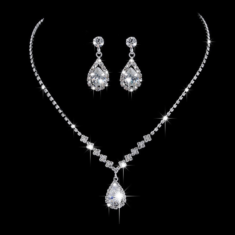 South Korea Metal Claw Chain Rhinestone Wedding Necklace Bride Necklace Ear Drop Jewelry Banquet Necklace Jewelry suit Wholesale