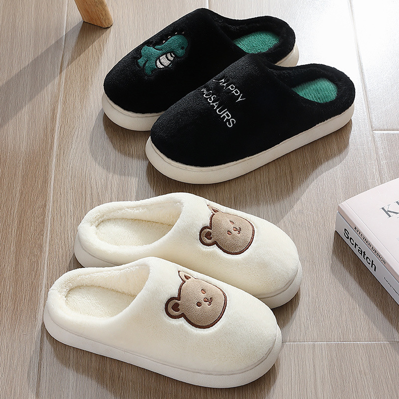 2023 Winter thick-soled cotton slippers home home indoor non-slip fleece-lined closed toe warm plush confinement slippers