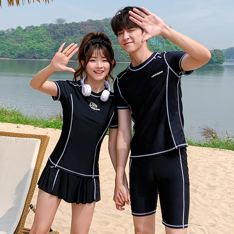 Couples Swimsuit New Split Skirt Swimsuit Women's Conservative Large Size Men's Pants Foreign Trade AliExpress Amazon