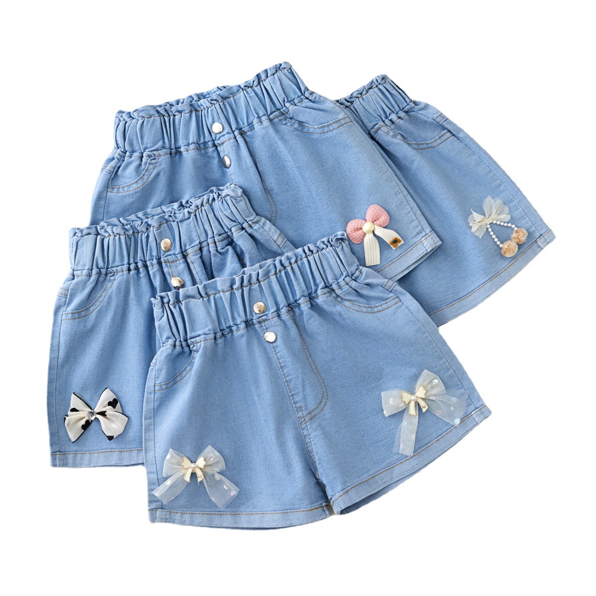Girls Denim Shorts Summer 2024 New Style Outer Wear Pants Baby Girls Summer Thin Large Children's Shorts