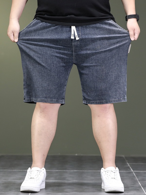 Large Size Men's Spring Waist Summer Thin Five-point Pants Men's Plus Size Large Size Loose Straight Five-point Denim Pants
