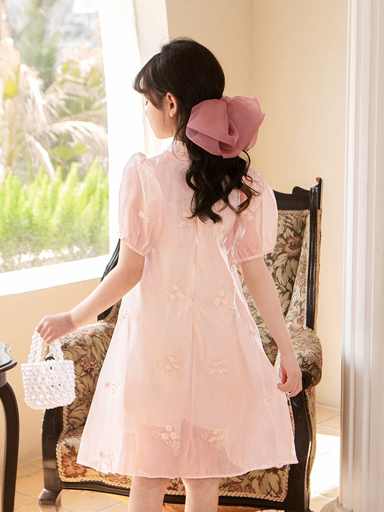 Girls' dress 2023 New Children's Western Style Princess Dress Summer Hanfu Girls' Dress Fake Pearl Skirt