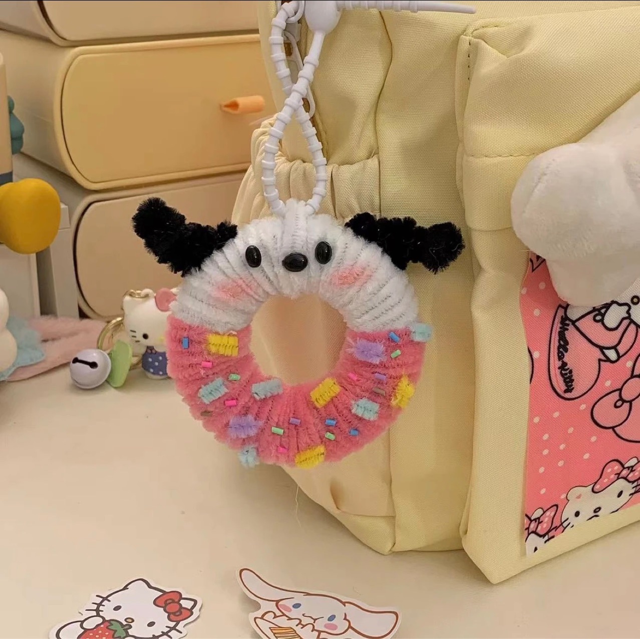 Tiktok same style niche Pacha dog twist stick donut twist stick pendant diy material bag keychain