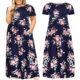 2024 summer European and American plus size women's wish Amazon short sleeve round neck solid color plus size dress printed dress