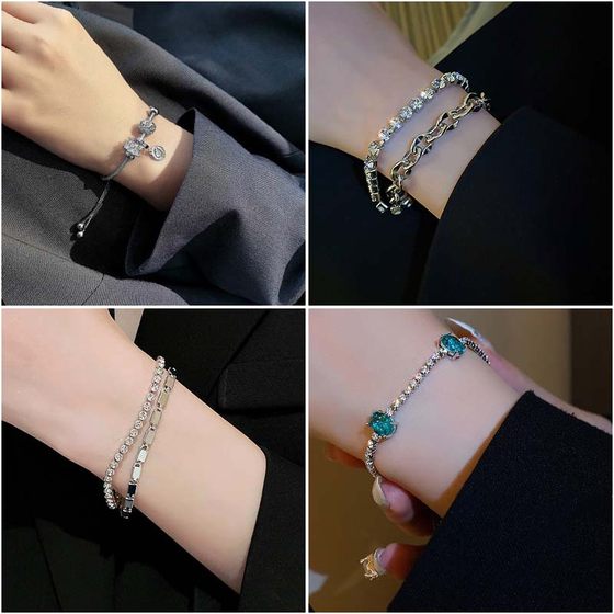 Zircon Diamond Pull Bracelet Korean Emerald Super Flash Bracelet Temperament High-grade Girlfriend Bracelet Wholesale Women's Fashion